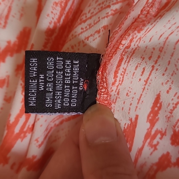 🍂Antilia Femme Coral & White Tribal Lines Button-Down Blouse w/Tab Sleeves Med. - Picture 13 of 16